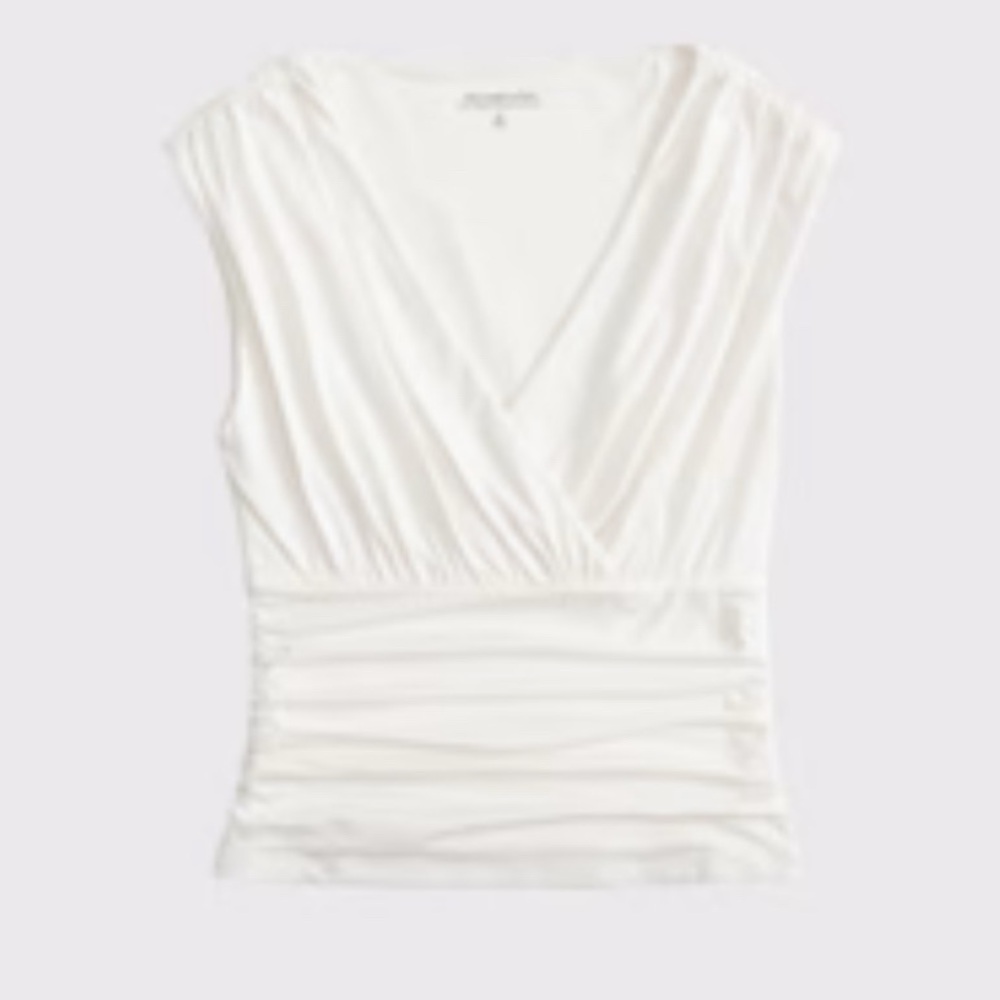 Abercrombie & Fitch Cream Ruched V Neck Top